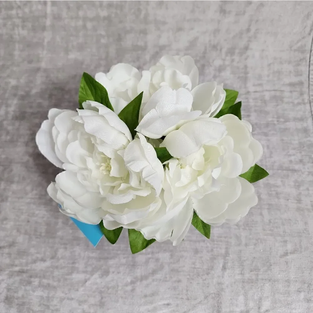 Silk White Peony Peonies Artificial Flower Arrangement in ceramic round vase